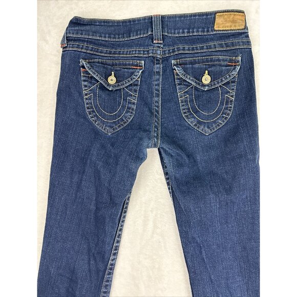 Vintage True Religion Jeans Womens Size 32 Made In USA Leather Patch Dark Blue - Picture 12 of 15